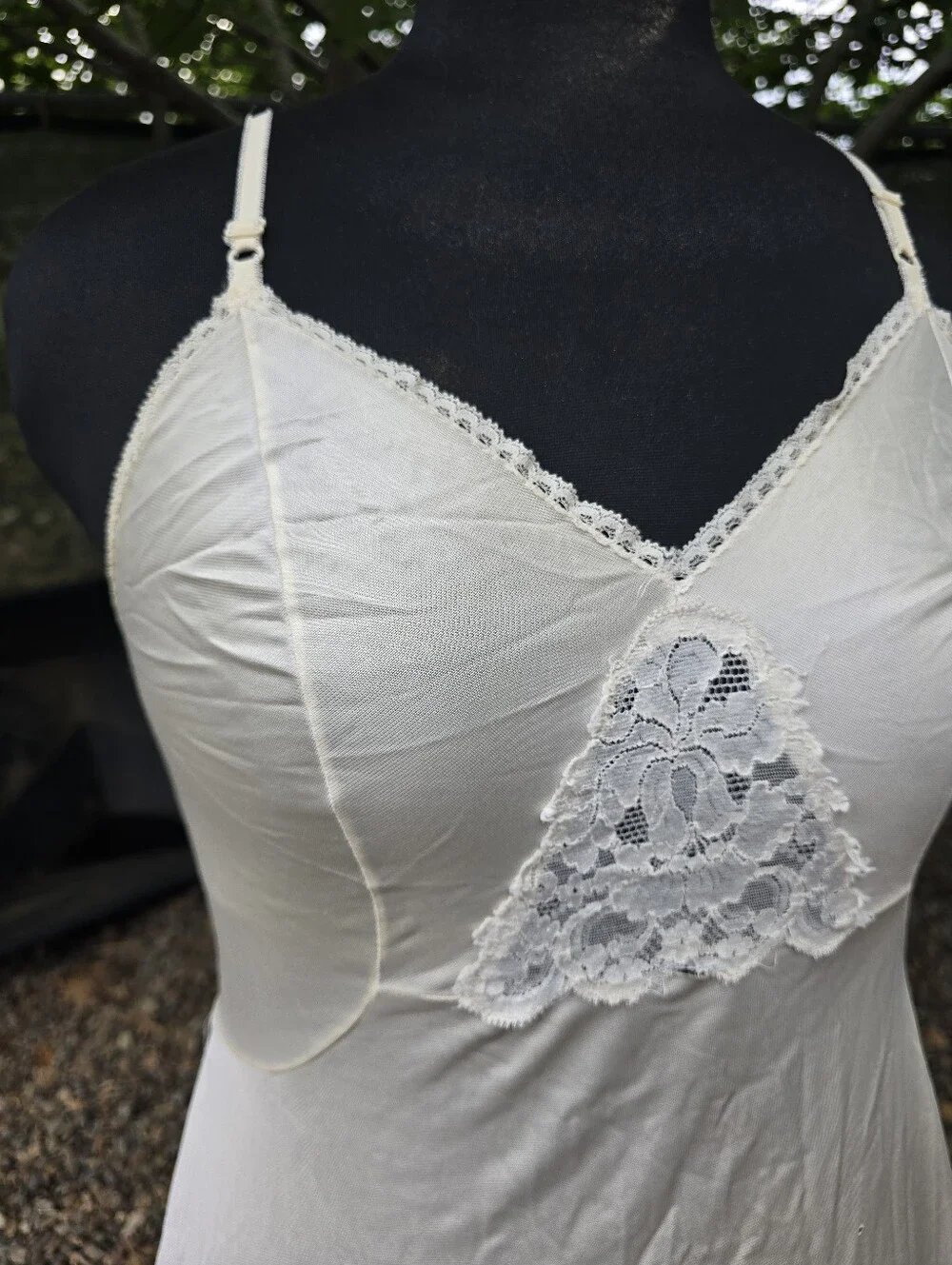 Vtg 70's Sears Cream Lace Nylon Slip Dress Cottagecore Fairycore Ethereal Bridal - Picture 2 of 9